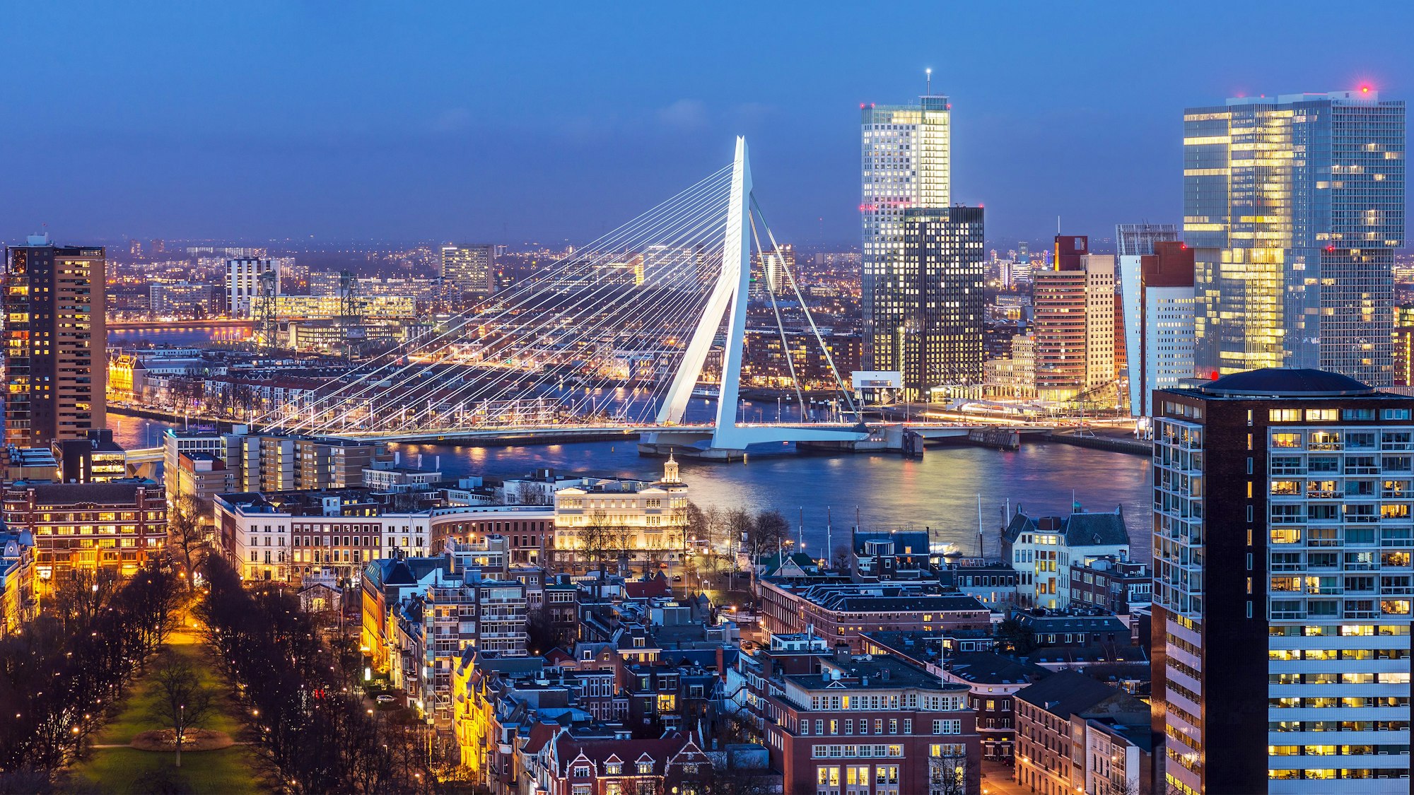 Die moderne Architekturstadt Rotterdam begeistert mit ihrer atemberaubenden Skyline und der Erasmusbrücke.