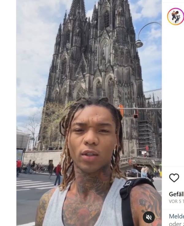 Screenshot des Instagram-Posts von Swae Lee, der sich im Mai 2023 vor dem Kölner Dom zeigte