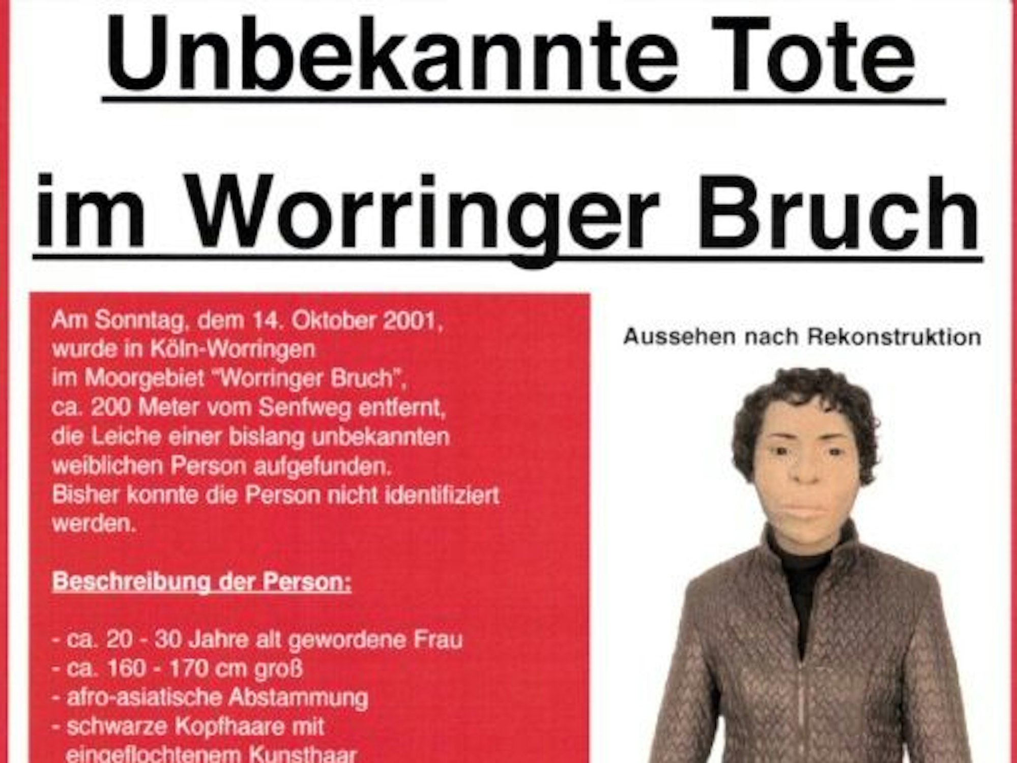 Fahndungsplakat der unbekannten Moor-Toten aus Köln