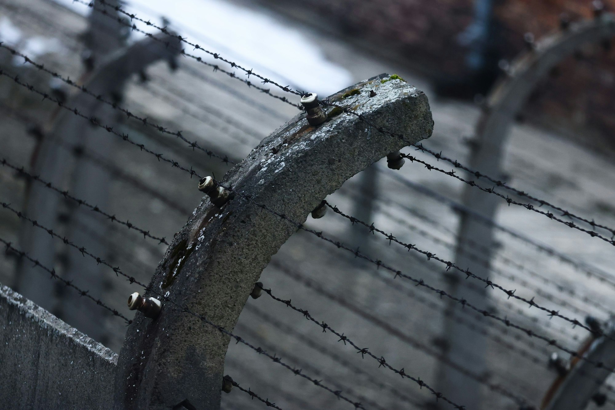 Ein Stacheldrahtzaun am ehemaligen nationalsozialistischen deutschen Konzentrationslager Auschwitz I in der Gedenkstätte Auschwitz ist zu sehen.