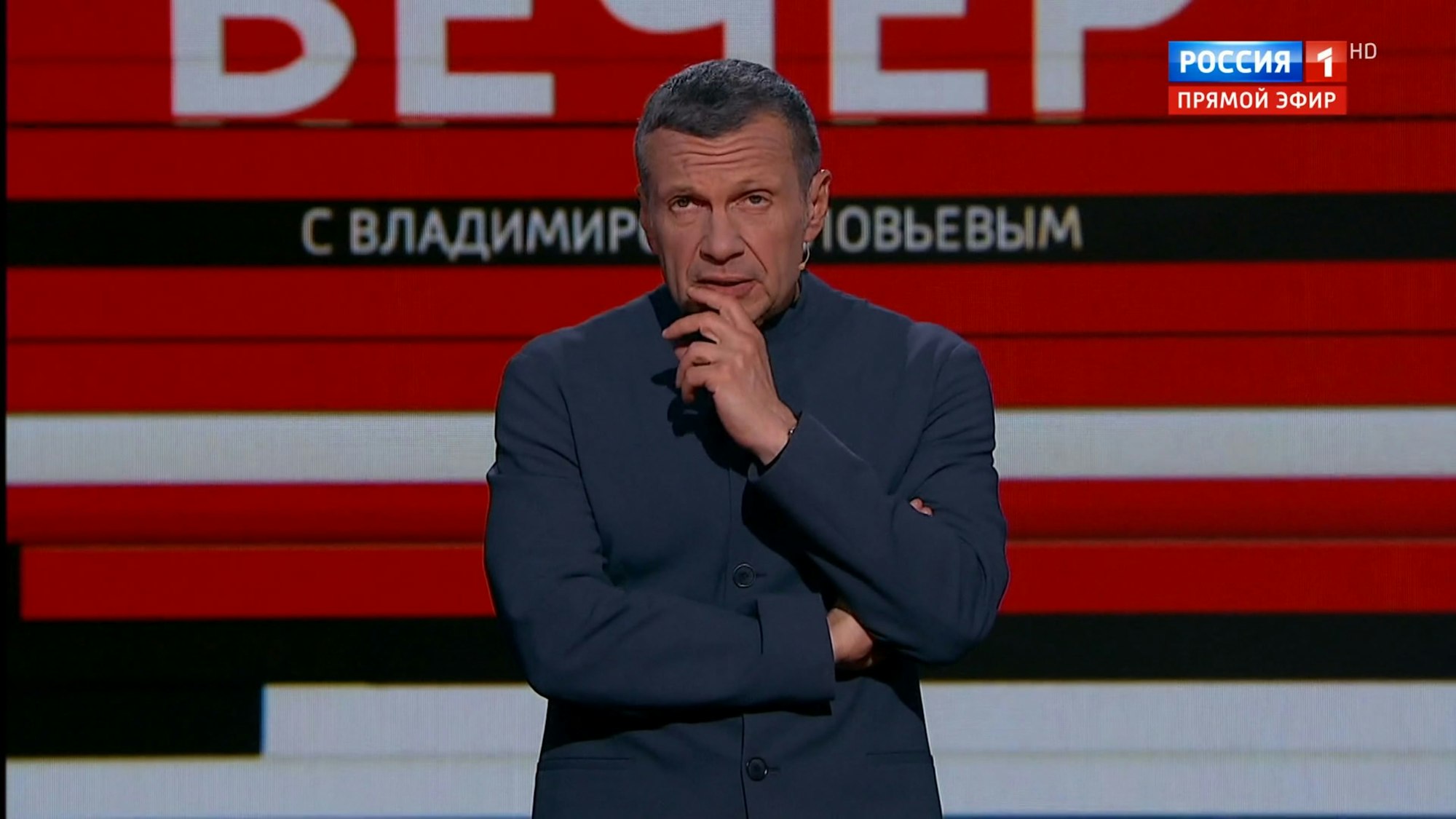 Wladimir Solowjow moderiert am 15. Mai die Sendung „Ein Abend mit Wladimir Solowjow“ auf Rossija 1.