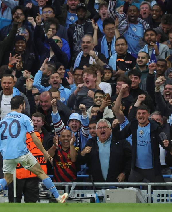 Bernardo Silva bejubelt einen Treffer von Manchester City im Halbfinale der Champions League gegen Real Madrid.