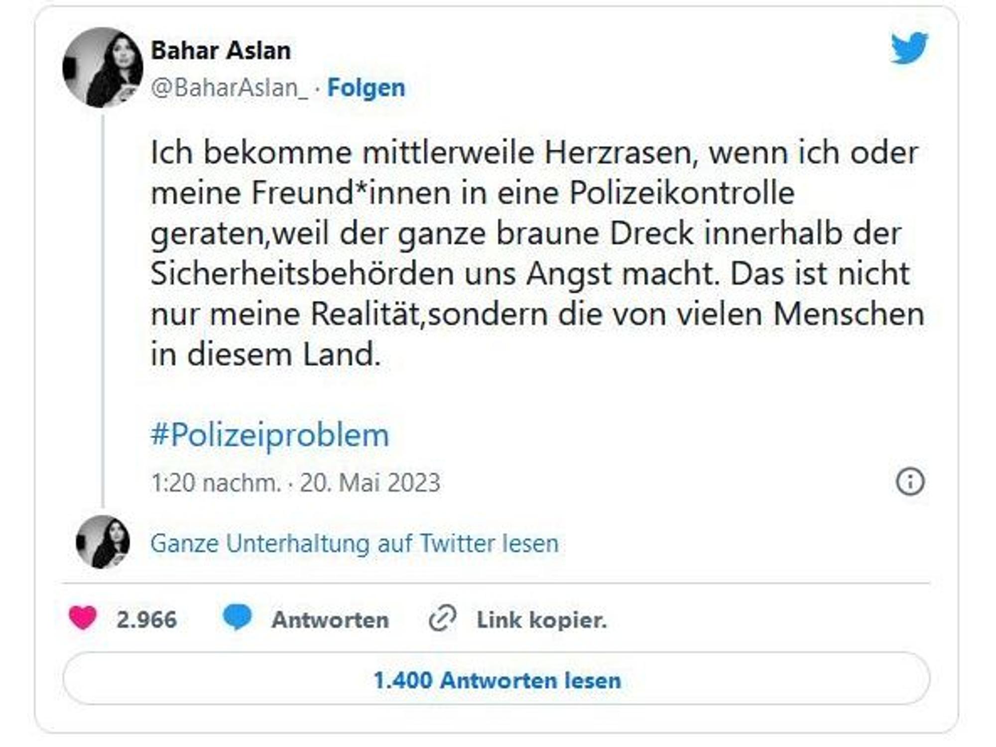 Ein Screenshot des Tweets von Bahar Aslan bei Twitter.
