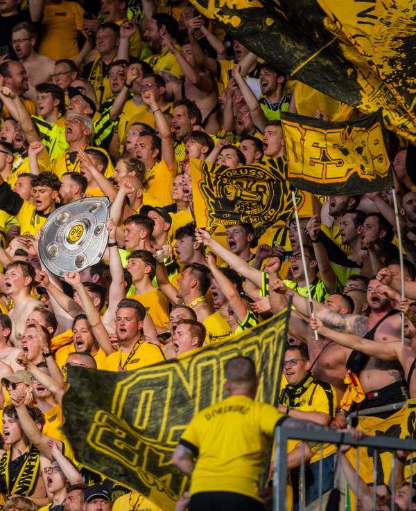 Die Fans von Borussia Dortmund jubeln beim Spiel gegen den FC Augsburg.