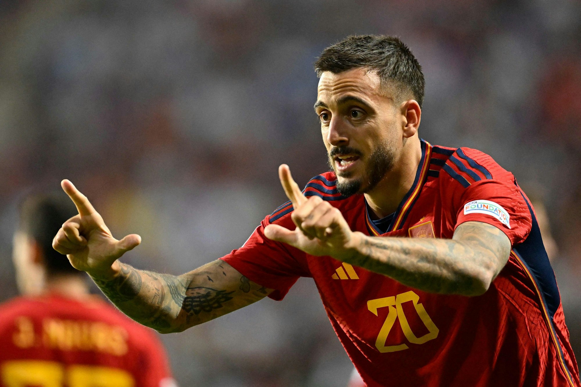 Joselu jubelt über seinen Treffer für Spanien gegen Italien in der Nations League.AFP