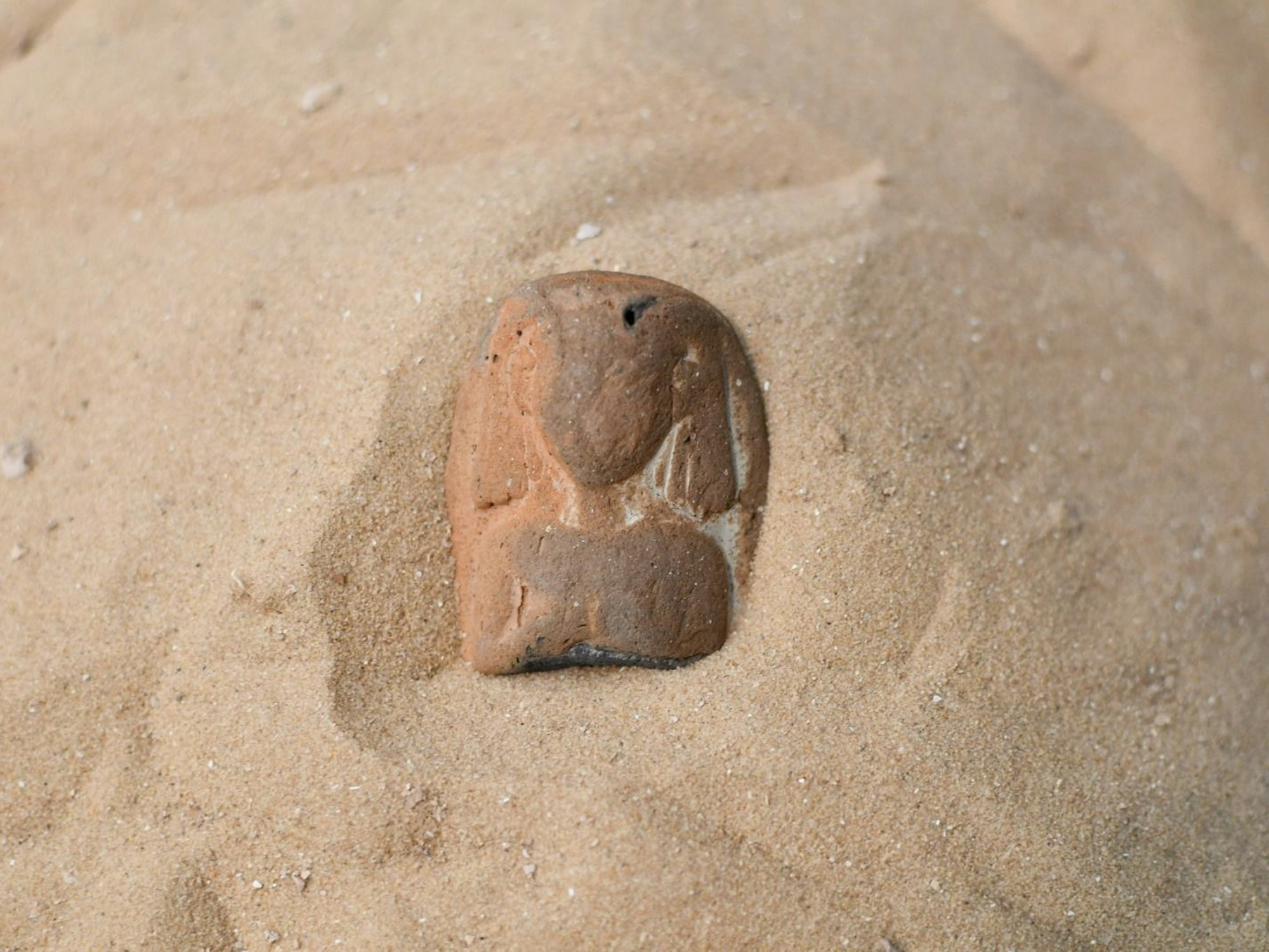 Das Foto zeigt die Hathor-Statuette, die von einer Frau bei einem Spaziergang am Strand von Palmachim im Süden Israels gefunden wurde.
