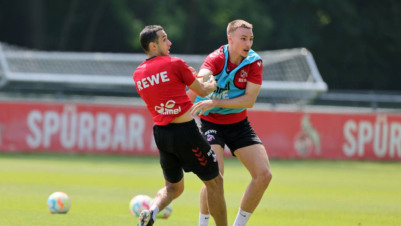 1. FC Köln, Training, von links: Ellyes Skhiri, Tim Lemperle (1. FC Köln). 26.05.2023, Bild: Herbert Bucco