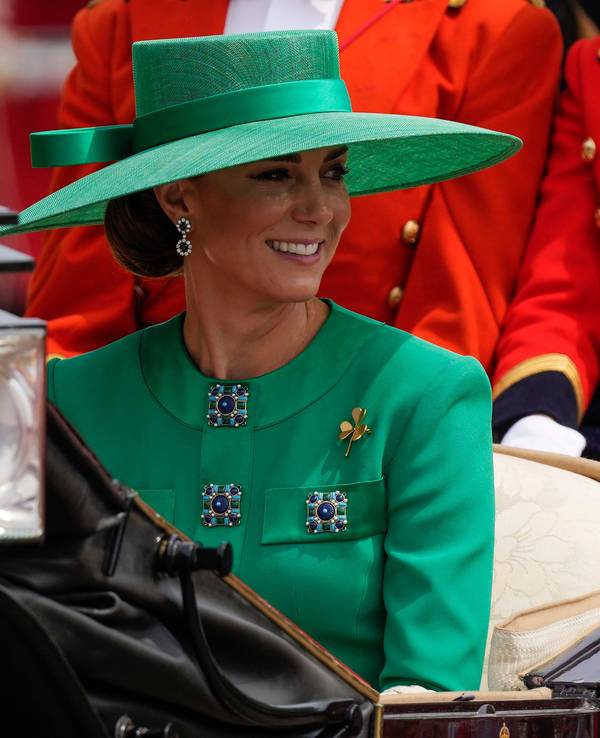 Kate, Princess of Wales, returns to Buckingham Palace after the Trooping The Colour parade, in London, Saturday, June 17, 2023. Trooping the Colour is the King's Birthday Parade and one of the nation's most impressive and iconic annual events attended by almost every member of the Royal Family.(AP Photo/Alastair Grant)