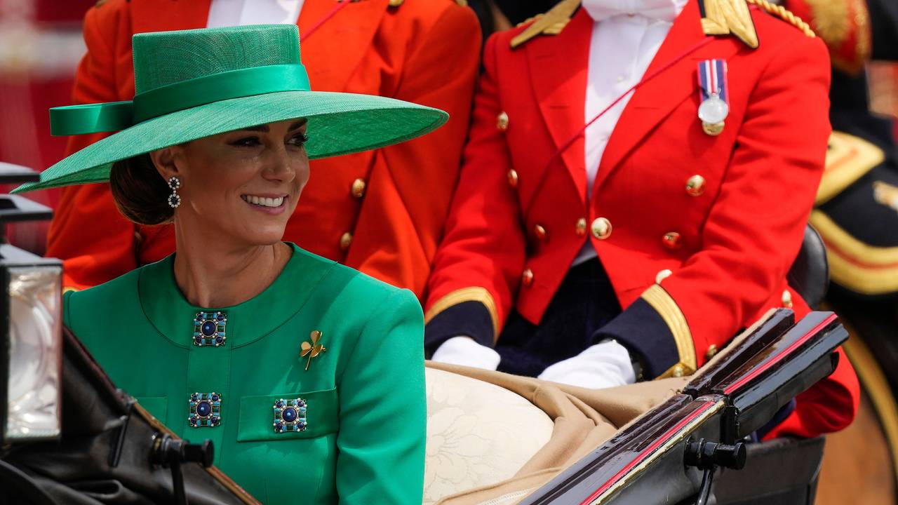 Kate, Princess of Wales, returns to Buckingham Palace after the Trooping The Colour parade, in London, Saturday, June 17, 2023. Trooping the Colour is the King's Birthday Parade and one of the nation's most impressive and iconic annual events attended by almost every member of the Royal Family.(AP Photo/Alastair Grant)
