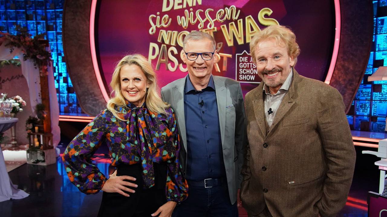 Barbara Schöneberger, Günther Jauch (M.) und Thomas Gottschalk.