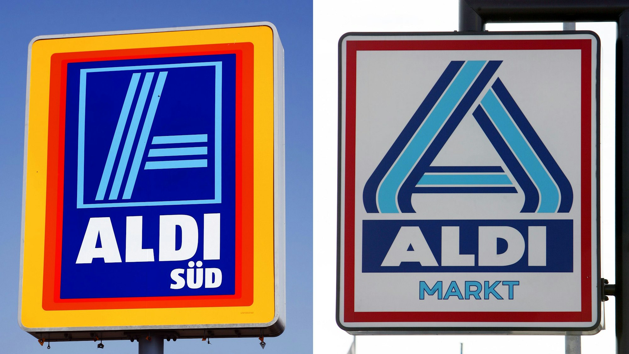 Die Schilder von Aldi Süd und Aldi Nord.