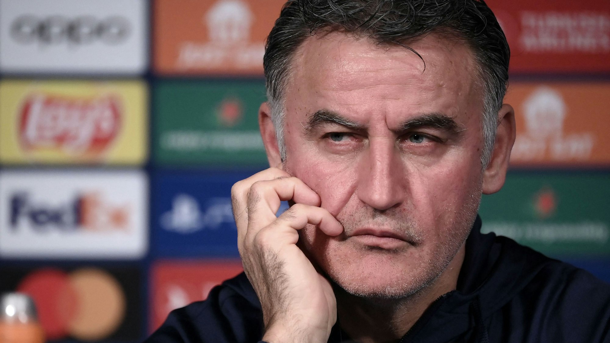 Christophe Galtier bei einer Pressekonferenz vor dem Champions-League-Spiel gegen Bayern München.