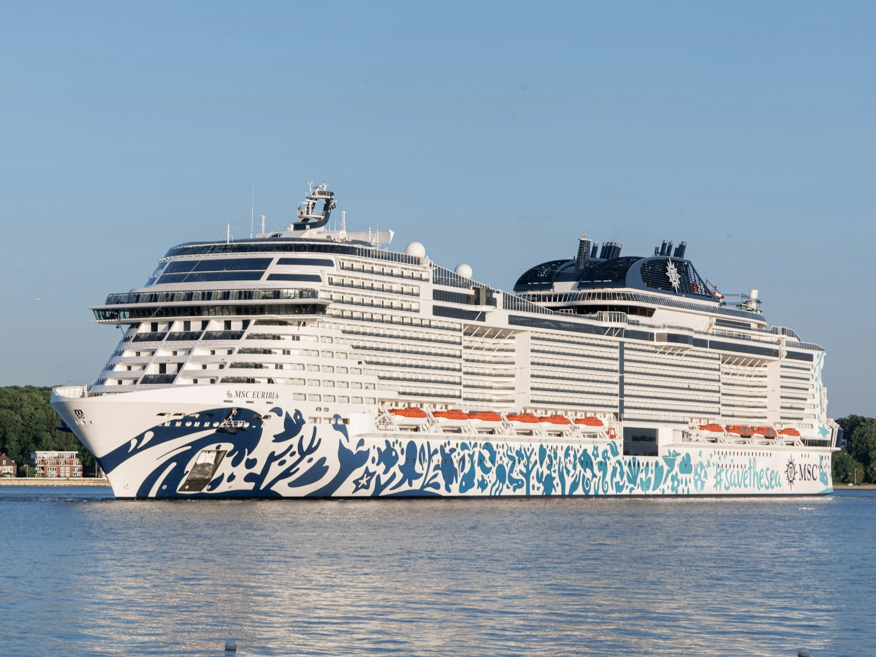 Ein Kreuzfahrtschiff auf dem Meer.