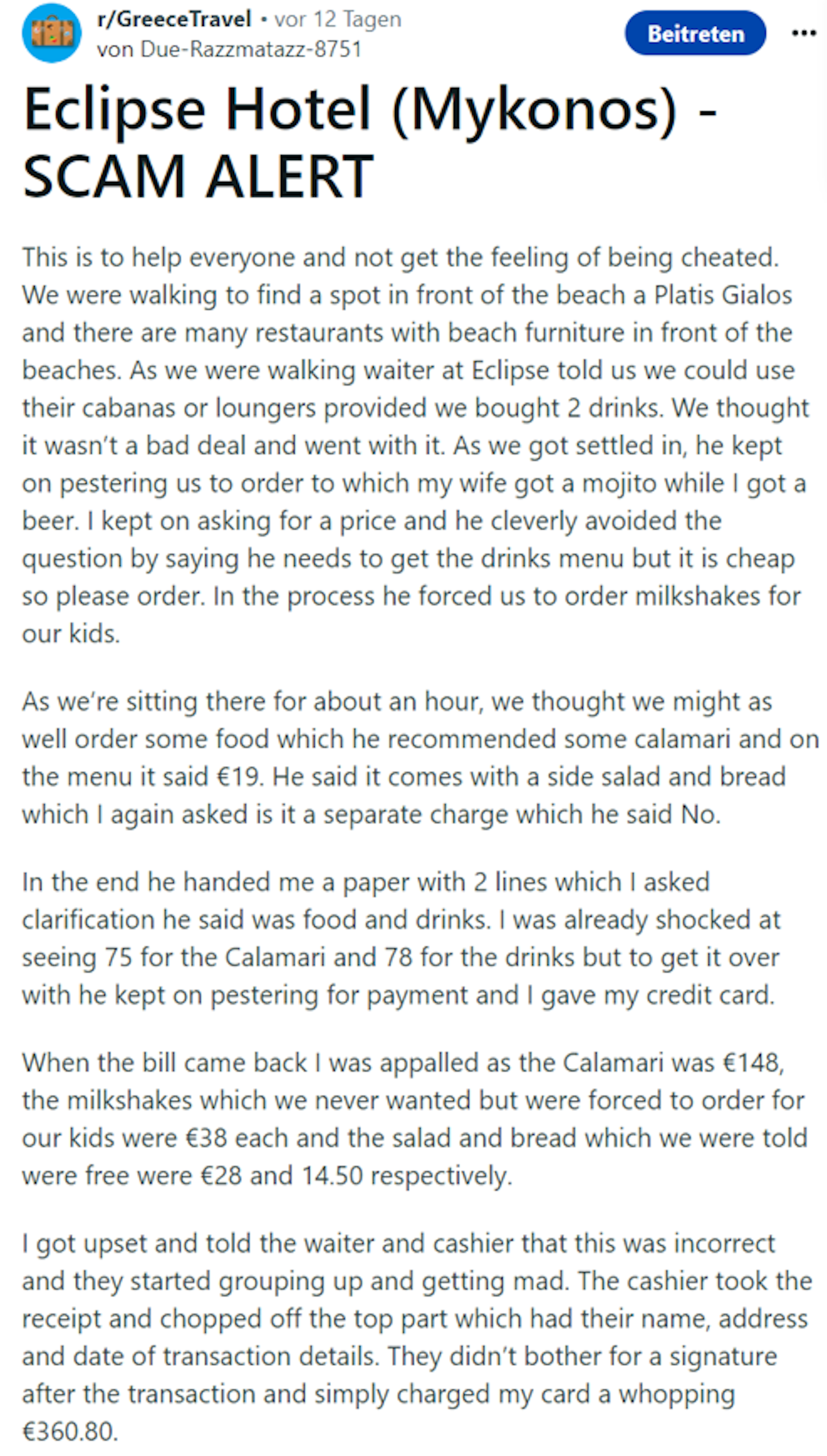 Auf Englisch berichtet der Mann von seinen Erlebnissen.