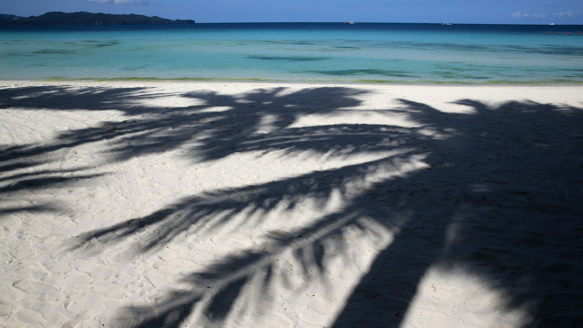 Palmen werfen Schatten auf einen Strand auf den Philippinen.
