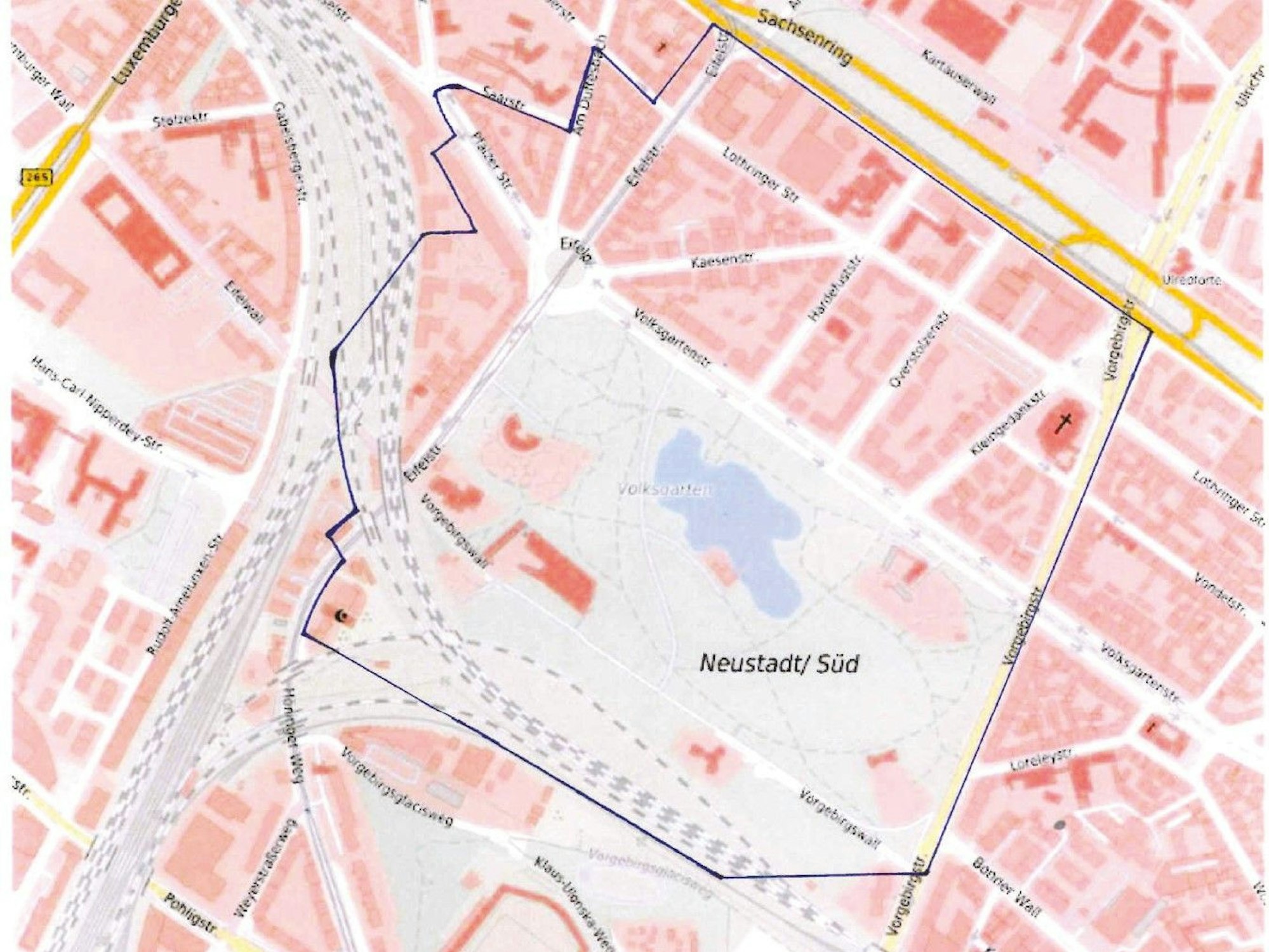 Der Evakuierungsradius bezüglich des Bombenfundes im Volksgarten.