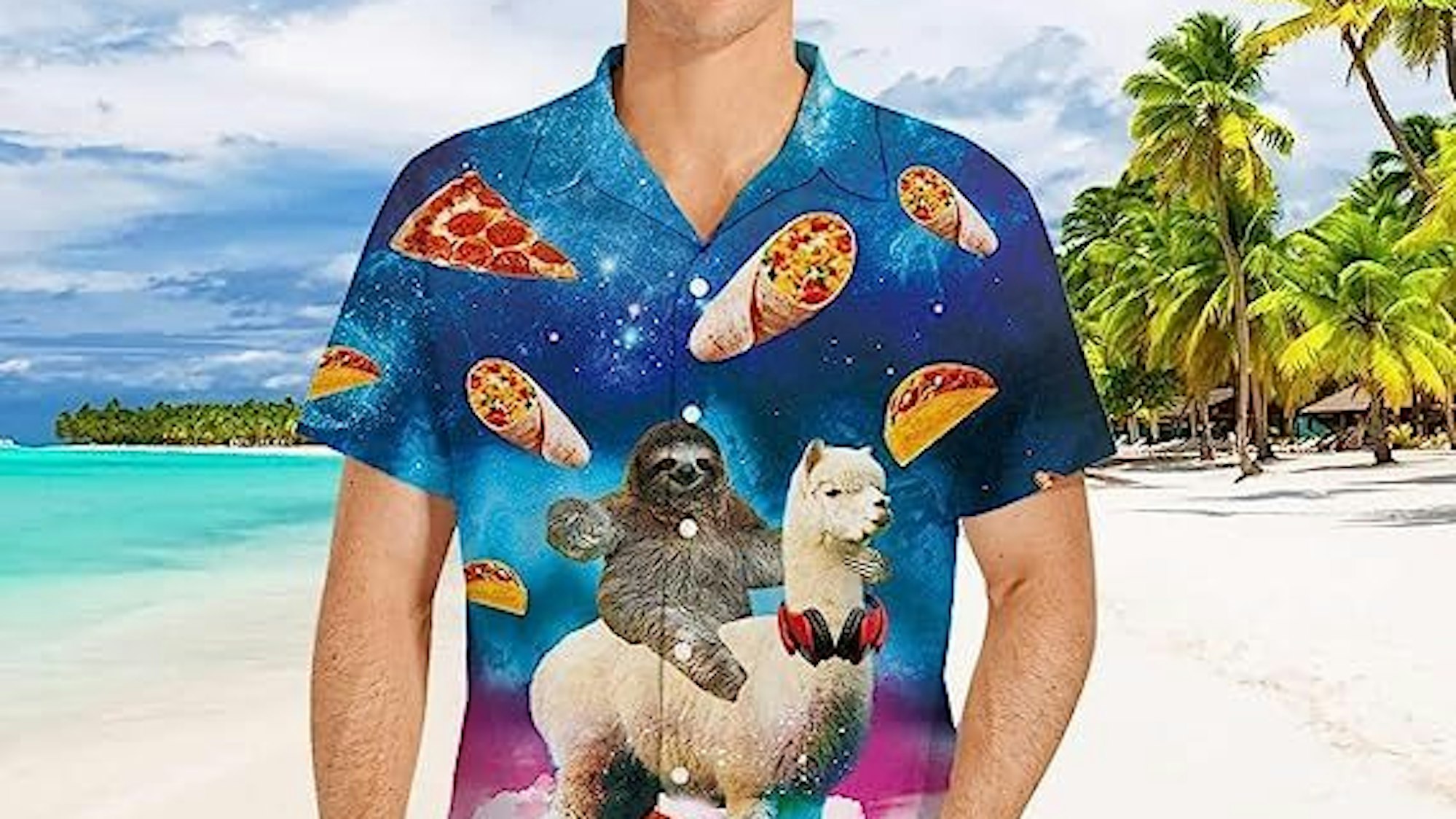 Ein Mann mit einem Fancy Lama Hawaiihemd