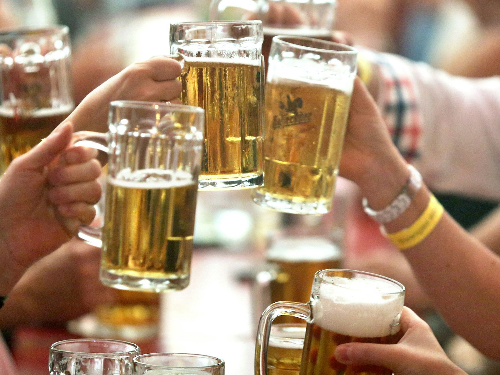 Gäste stoßen mit Biergläsern an, hier im Dezember 2016 in Sachsen-Anhalt.