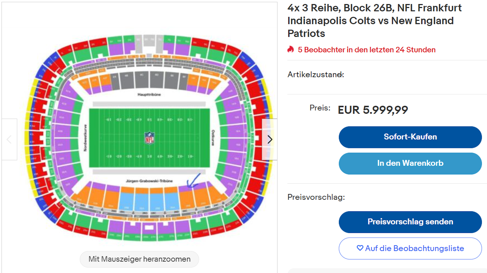 NFL-Tickets auf Ebay.