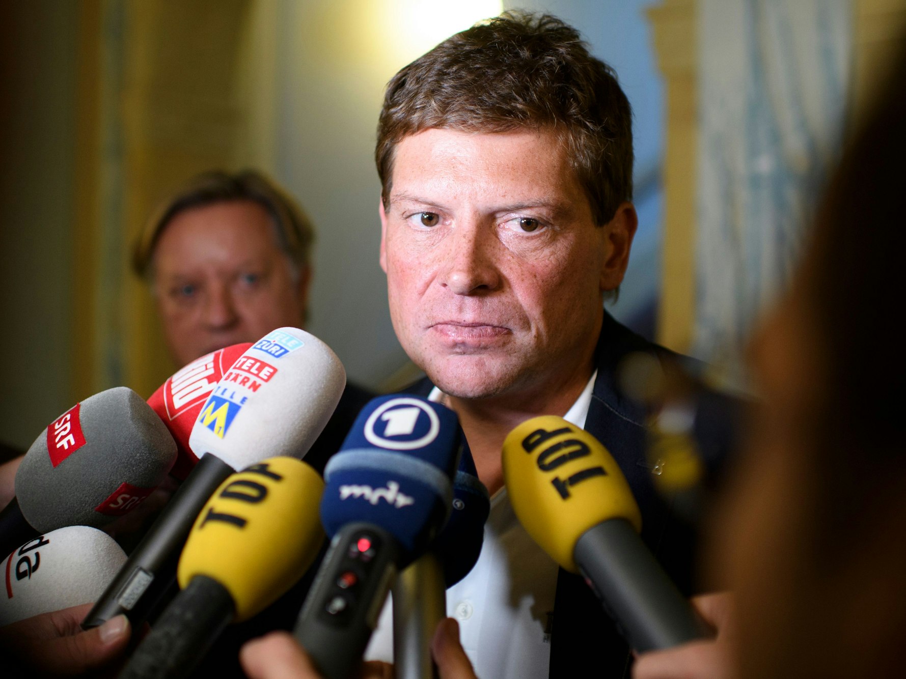 Der ehemalige deutsche Radrennfahrer Jan Ullrich spricht am 14.09.2017 im Rathaus in Weinfelden (Schweiz) nach einer Gerichtsverhandlung.
