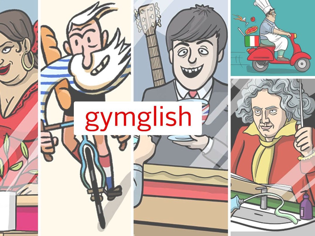 Comic Bilder von Gymglish von Hotel Borbollon, Saga Baldoria, Frantastique als Collage.