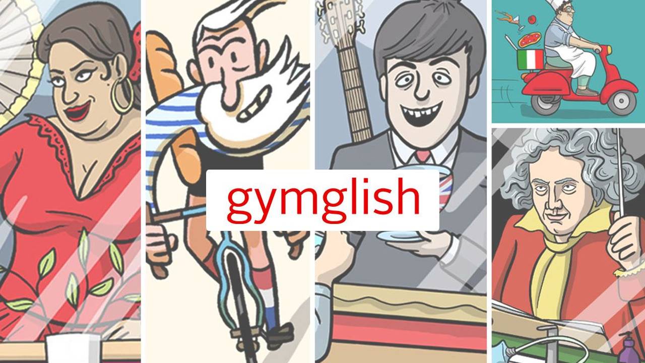 Comic Bilder von Gymglish von Hotel Borbollon, Saga Baldoria, Frantastique als Collage.