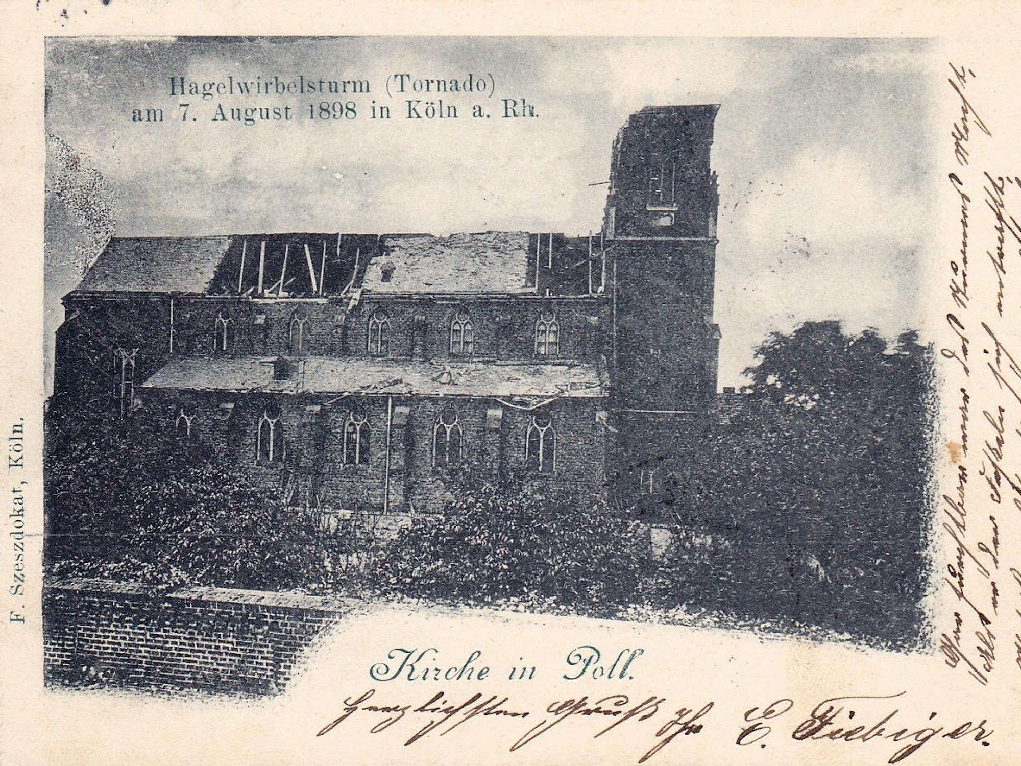 Das Postkarten-Motiv von 1898 zeigt die zerstörte Kirche in Poll.
