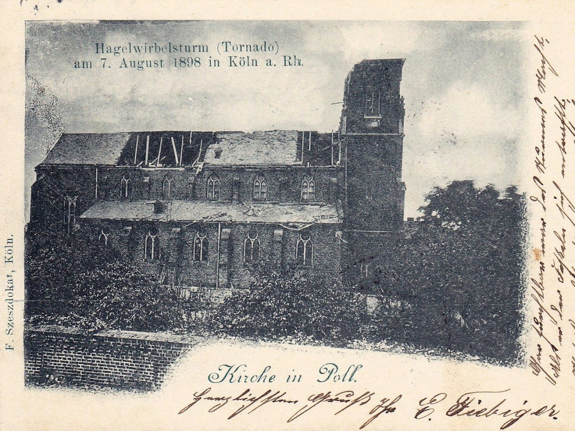 Das Postkarten-Motiv von 1898 zeigt die zerstörte Kirche in Poll.