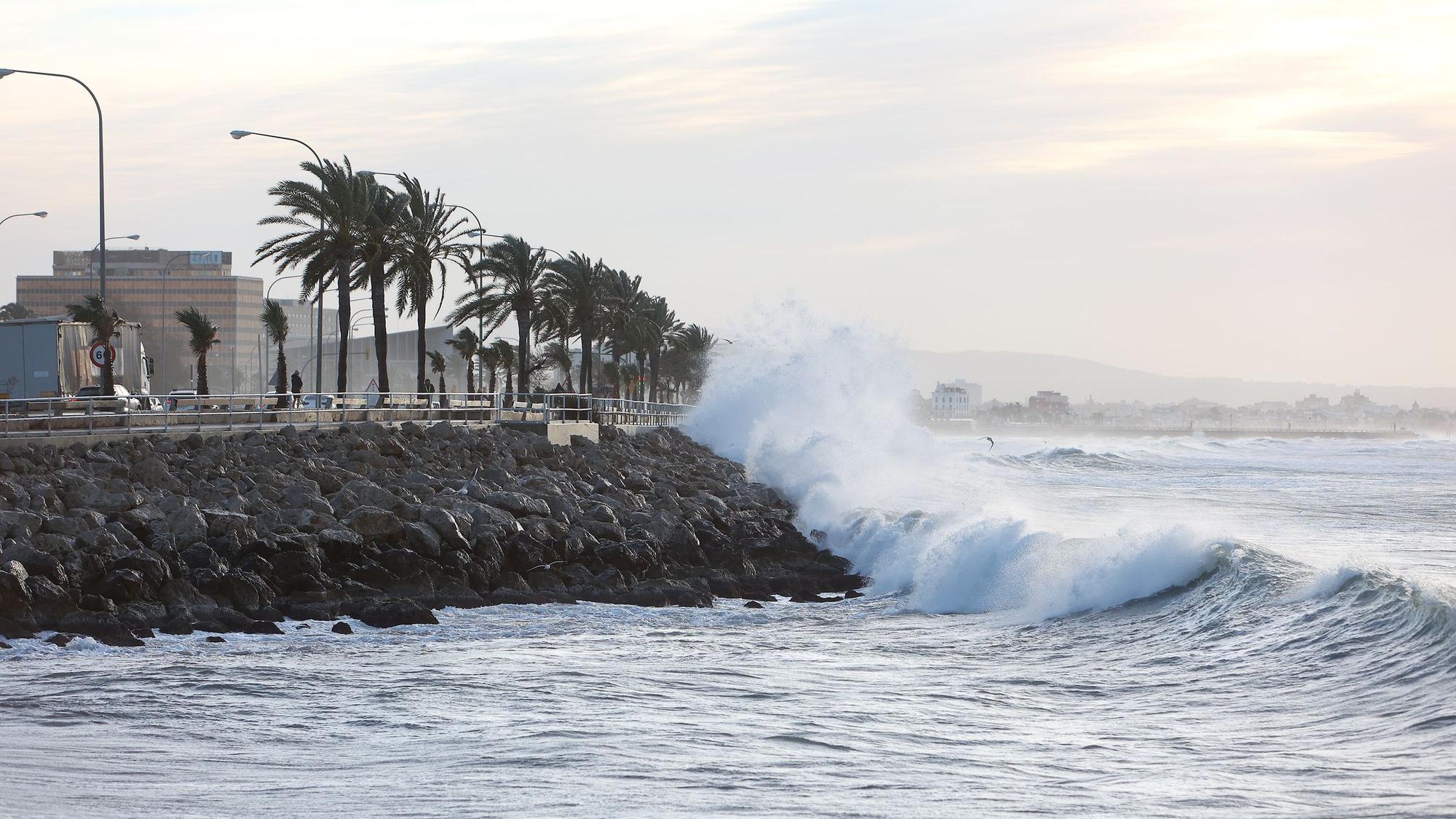 Große Wellen schlagen gegen die Küste von Palma de Mallorca.