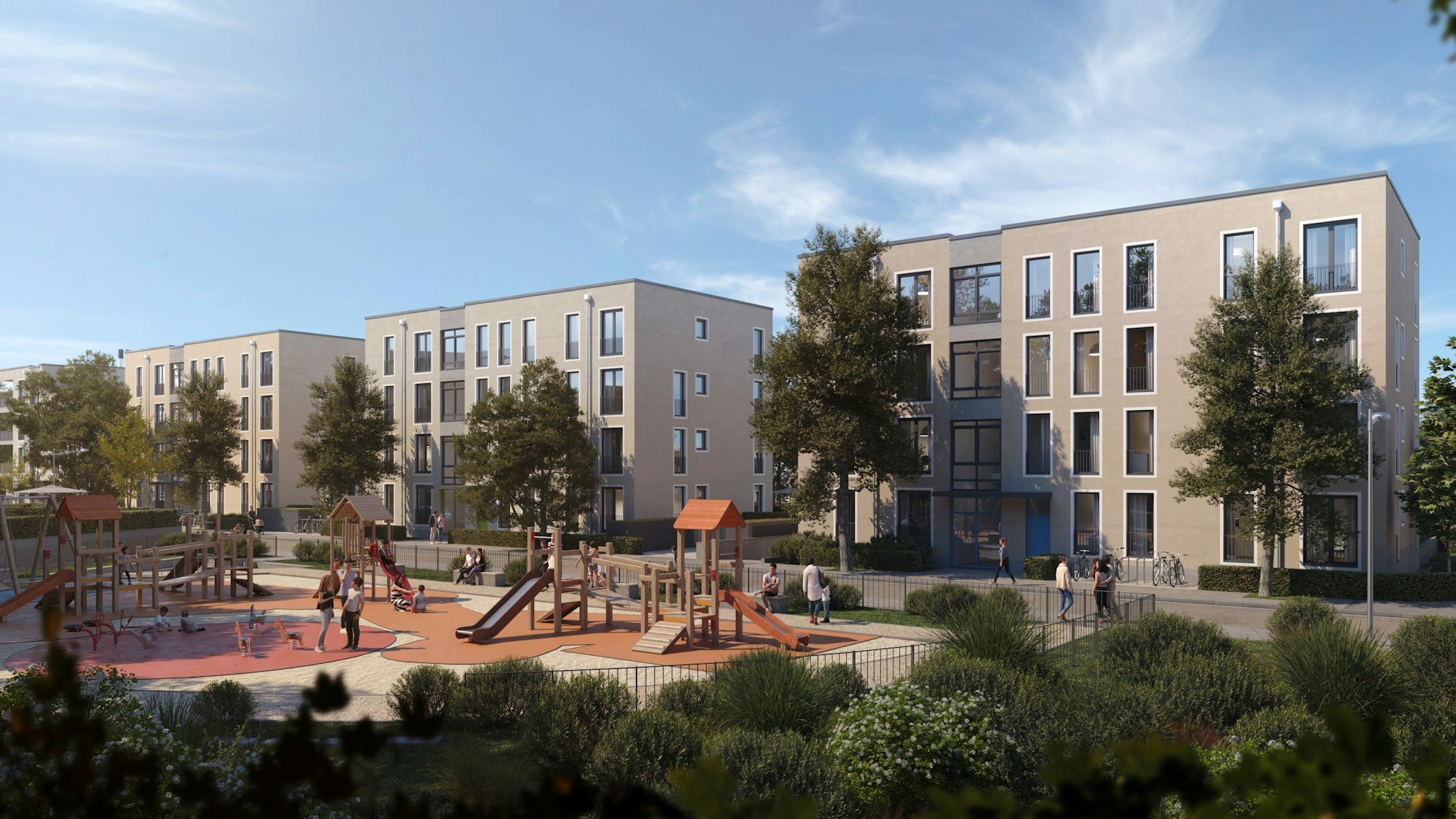 Das Foto zeigt eine Illustration von Mehrfamilienhäusern.