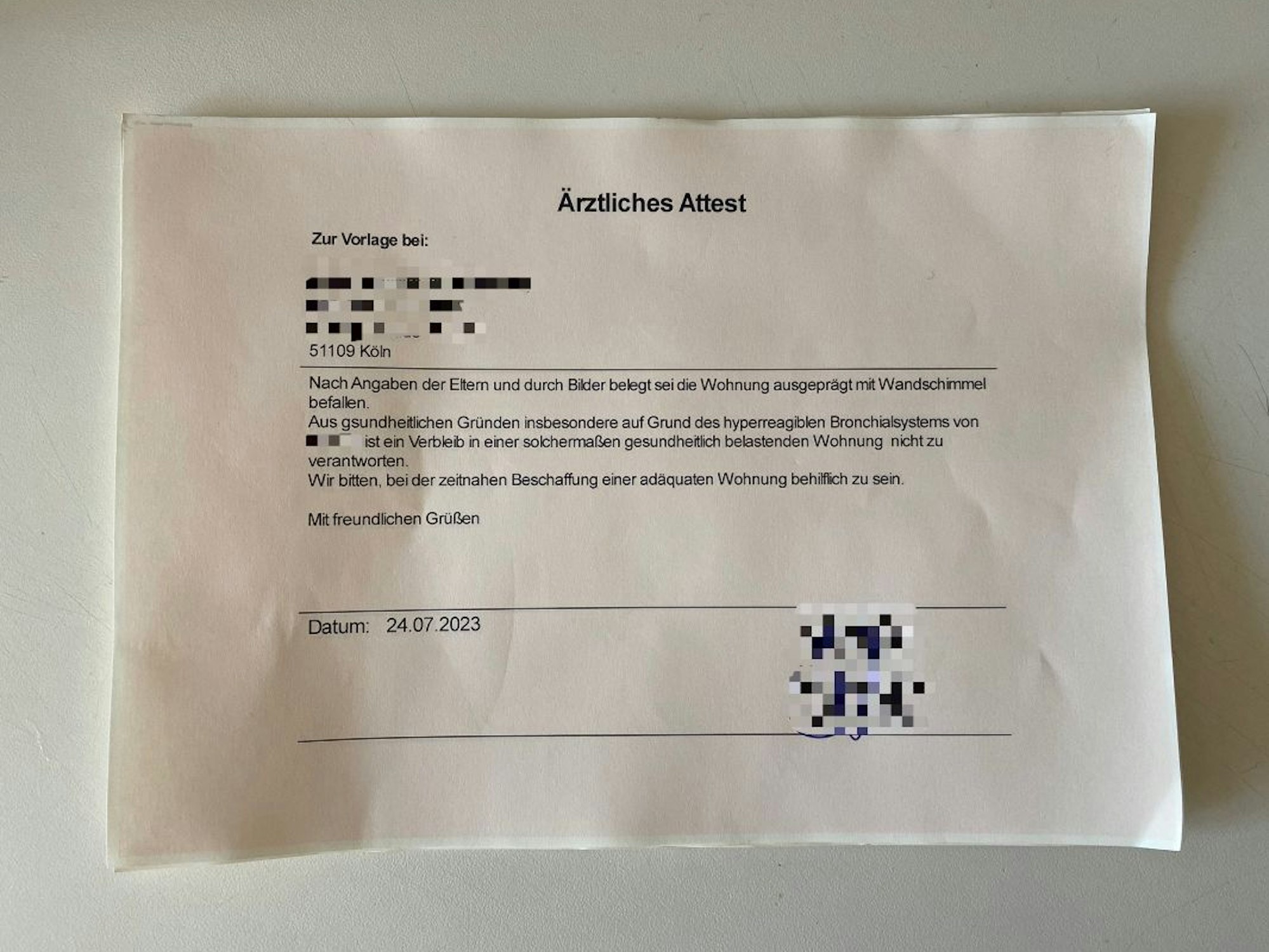 Das Kinderarzt-Attest.