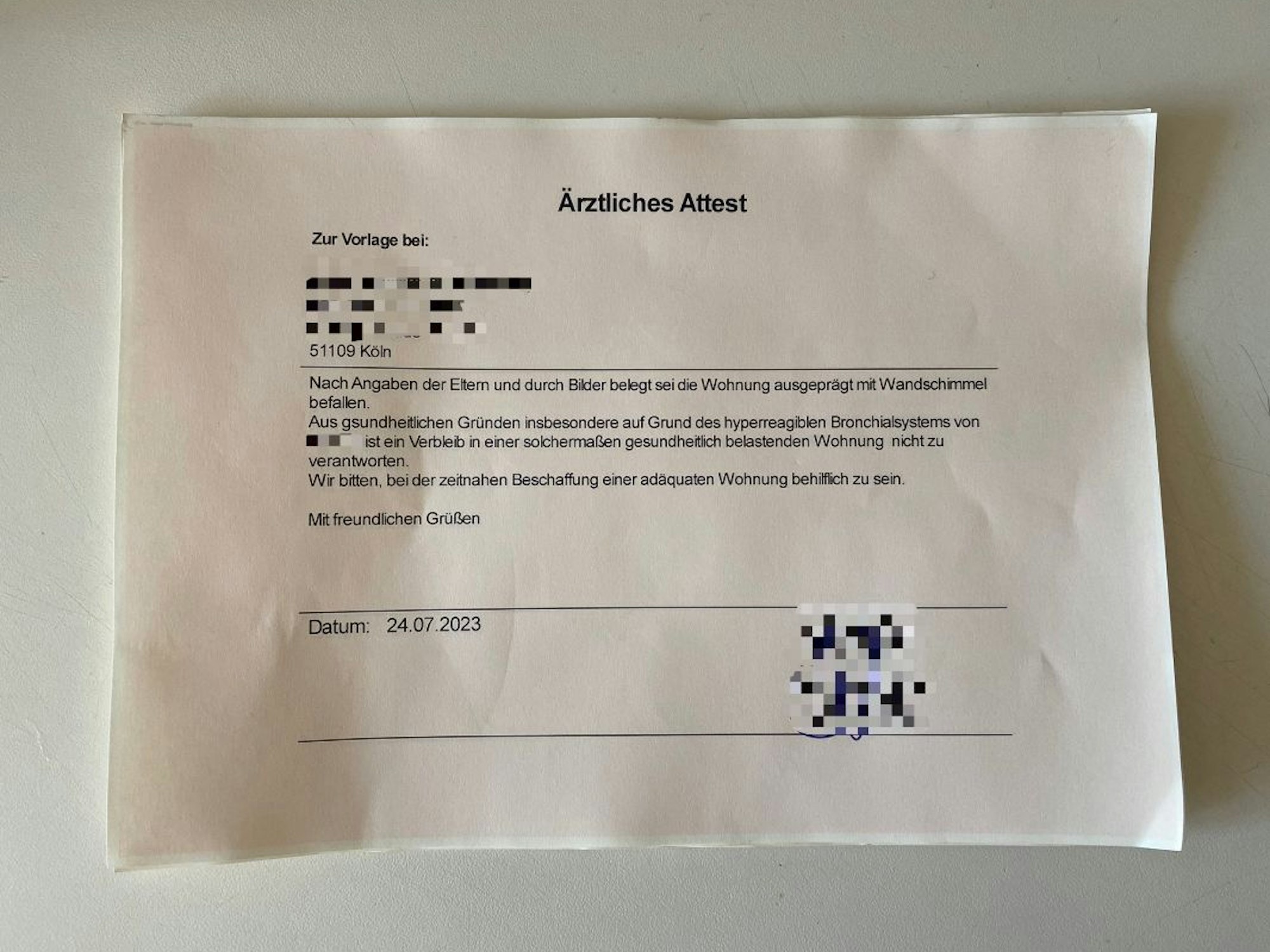 Das Kinderarzt-Attest.