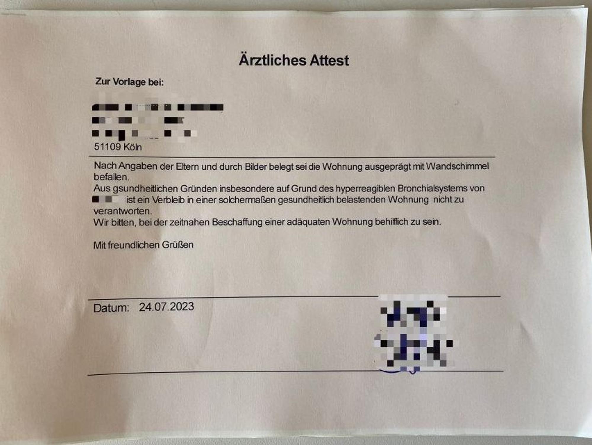 Attest vom Kinderarzt
