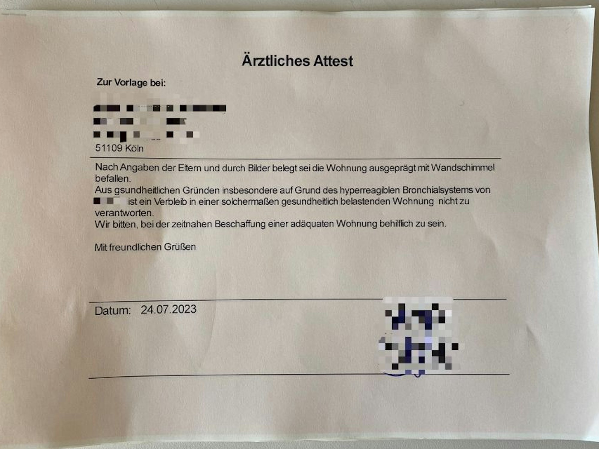 Attest vom Kinderarzt