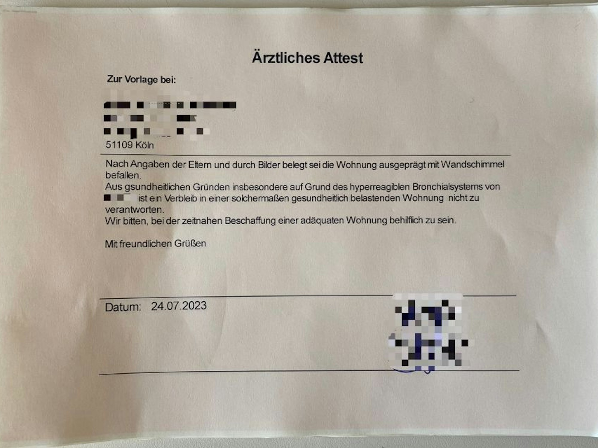 Attest vom Kinderarzt