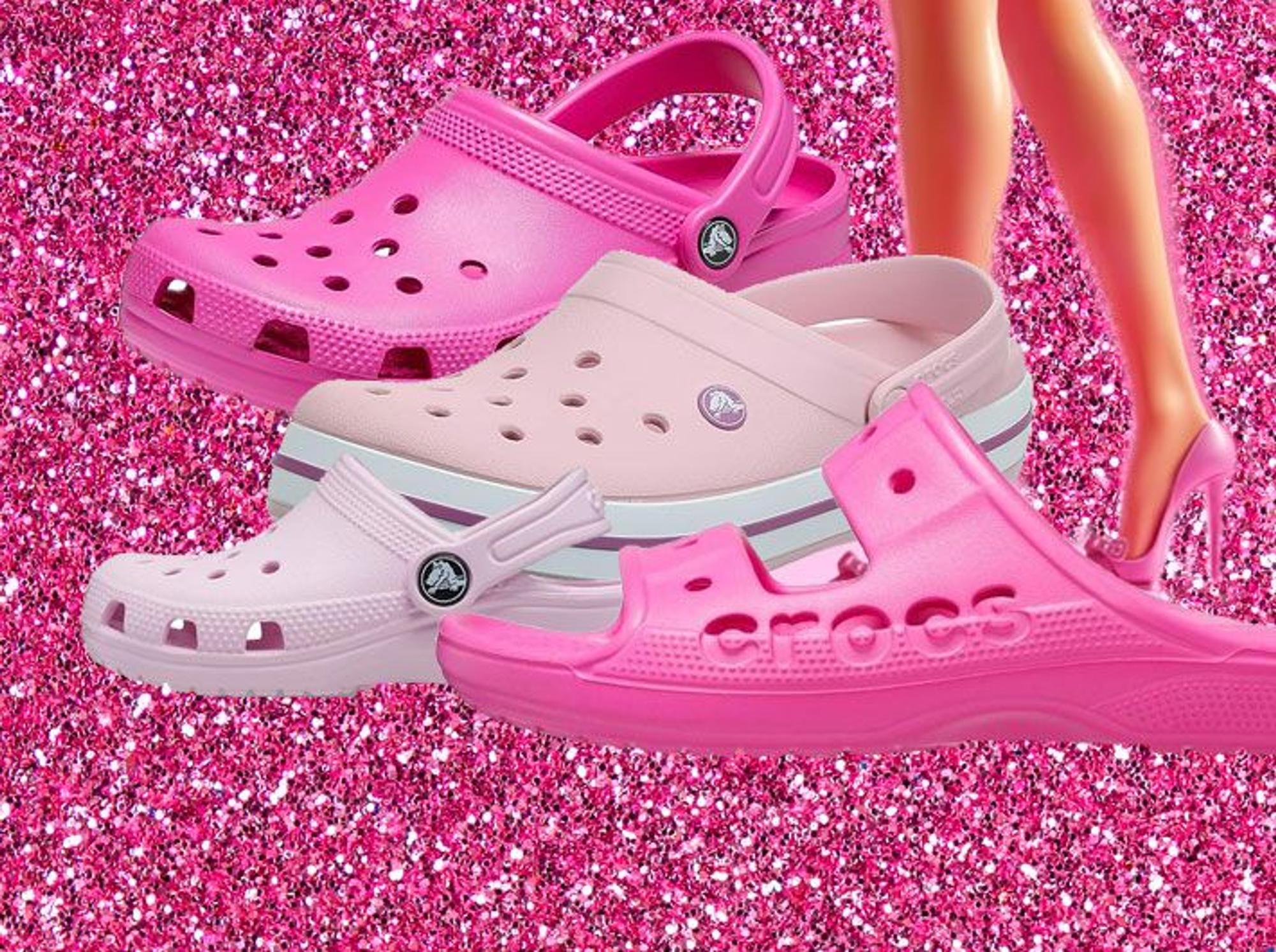 Auf dem Bild sind 4 unterschiedliche Crocs in pink rosa abgebildet.