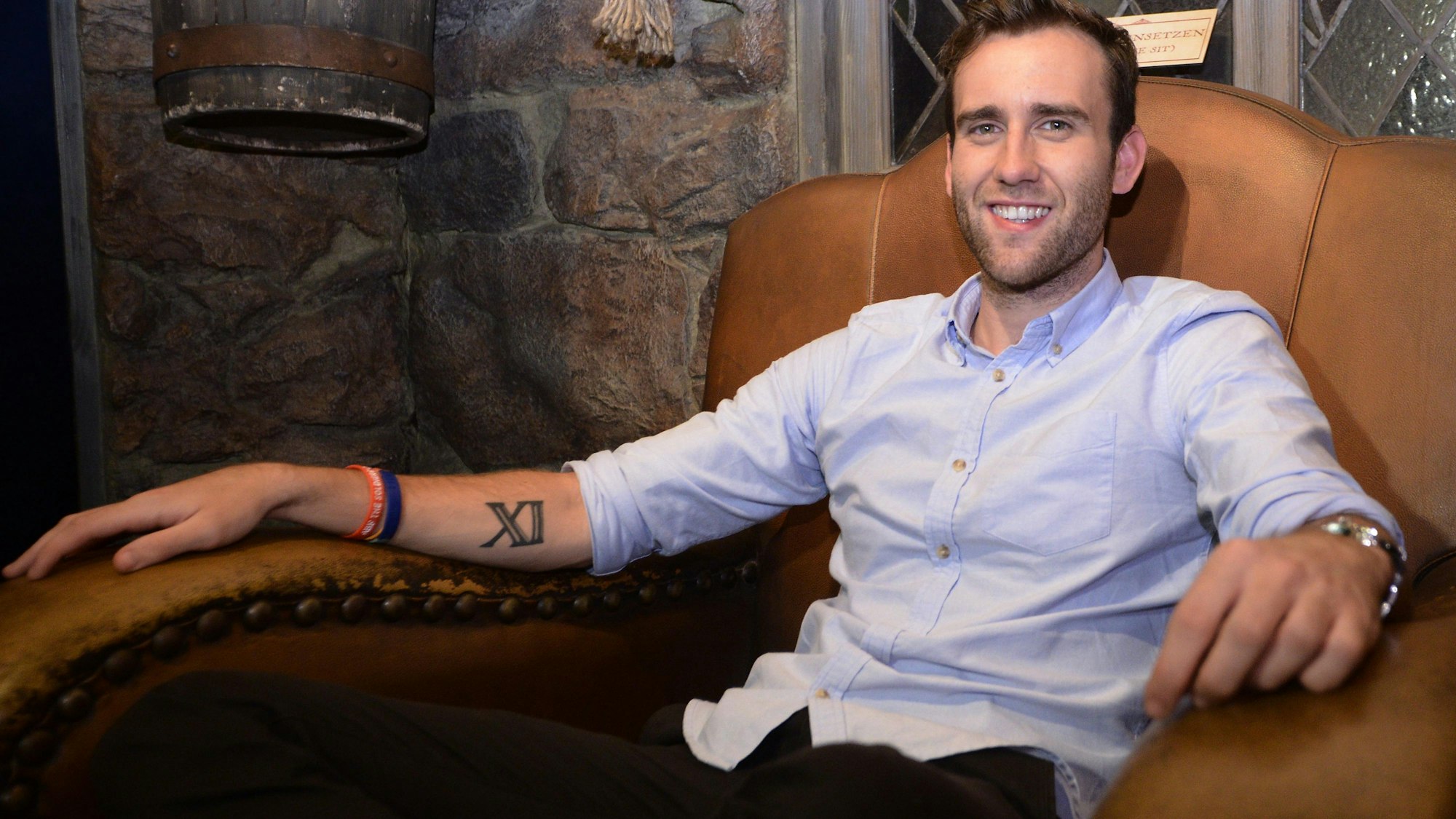 Der britische Schauspieler Matthew Lewis (Neville Longbottom) posiert am 01.10.2014 im Abenteuermuseum Odysseum in Köln (Nordrhein-Westfalen).