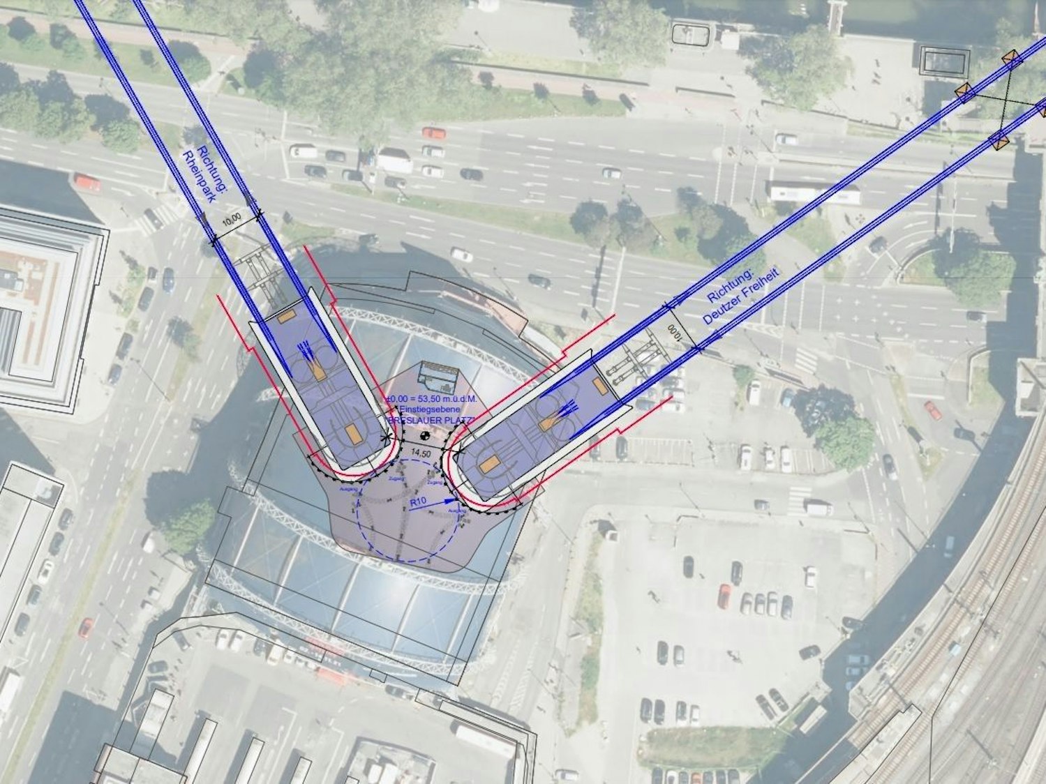Mögliche Lage einer Haltestelle für die Seilbahn: der Breslauer Platz