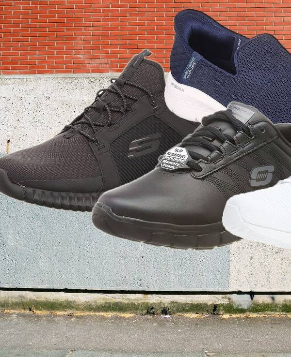 Auf dem Bild sind 4 Schuh-Modelle der Marke Skechers zu sehen.