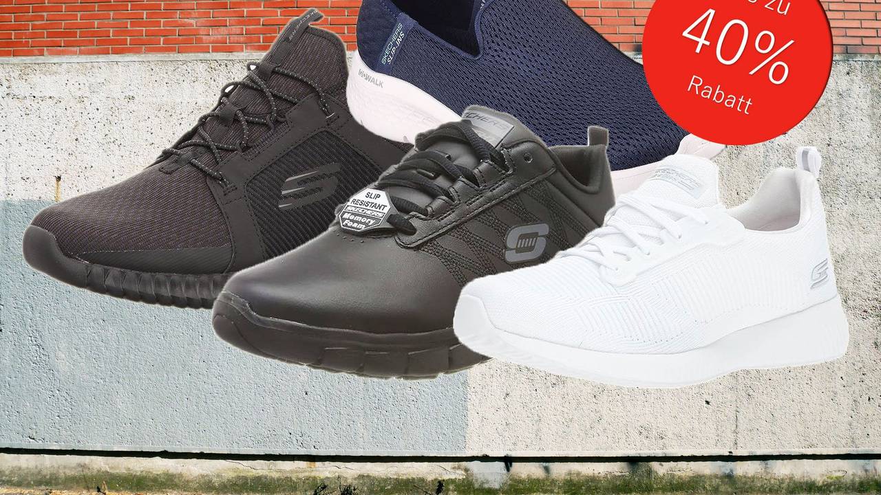 Auf dem Bild sind 4 Schuh-Modelle der Marke Skechers zu sehen.