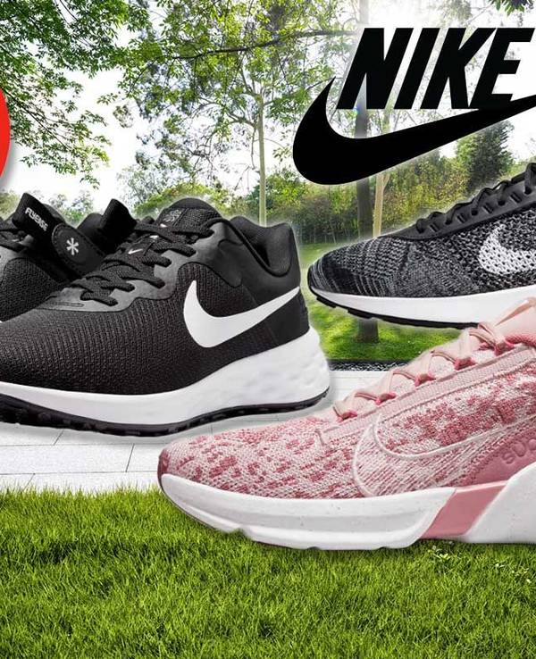 Nike Sneaker mit Nike Flyknit oder FlyEase vor Parkanlage im Hintergrund.