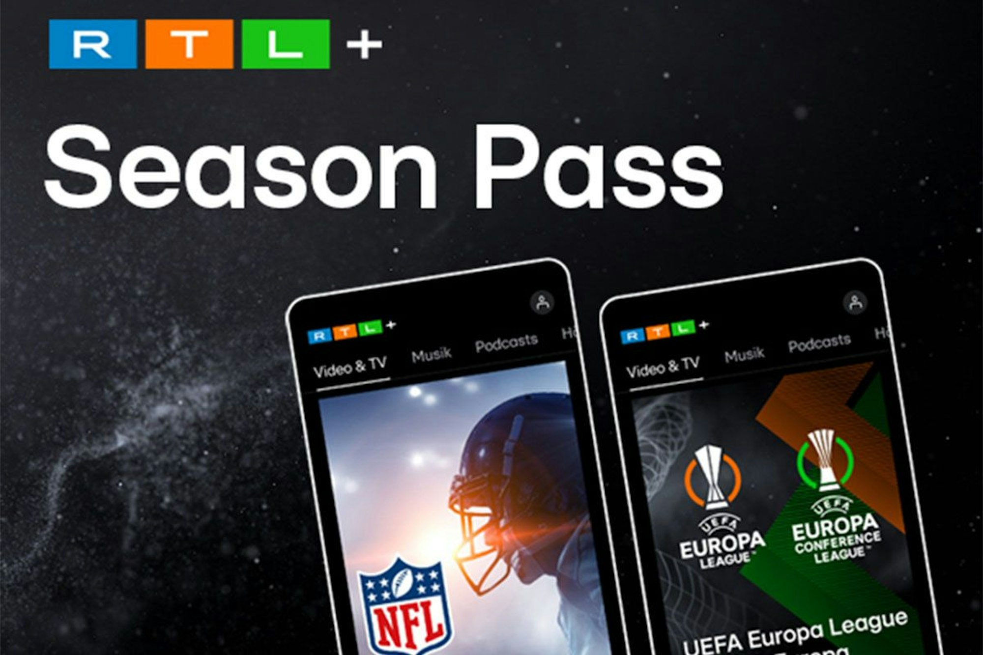 RTL+ Season Pass auf zwei Smartphones.