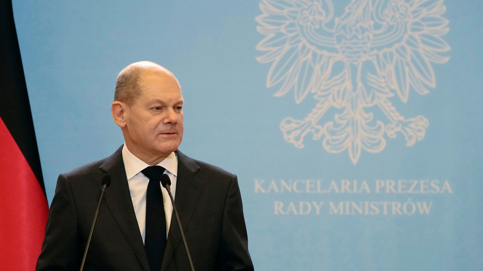 Bundeskanzler Olaf Scholz (hier im Dezember 2021 in Warschau) kommt in einem polnischen Wahlwerbespot nicht gut weg.