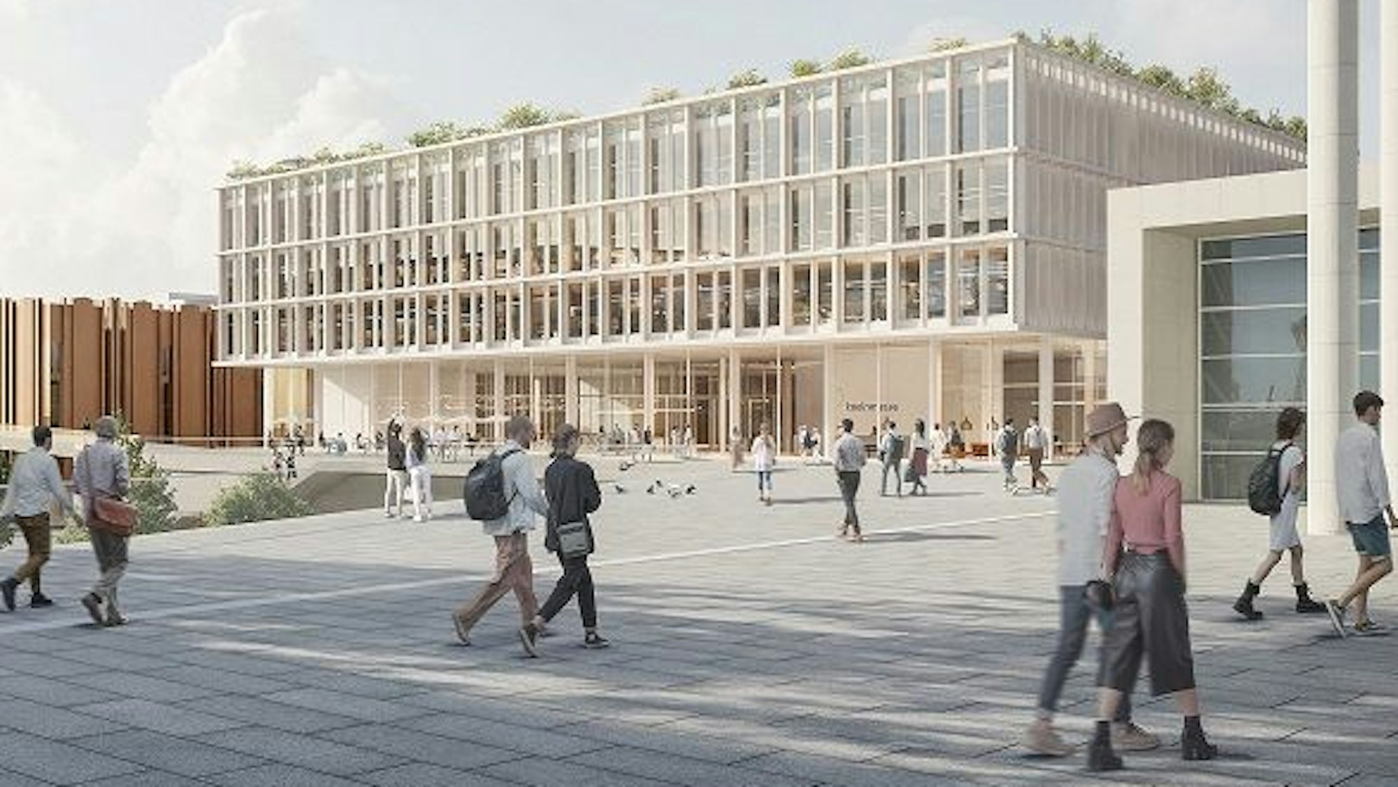 Visualisierung zeigt den möglichen Verwaltungsneubau von außen.