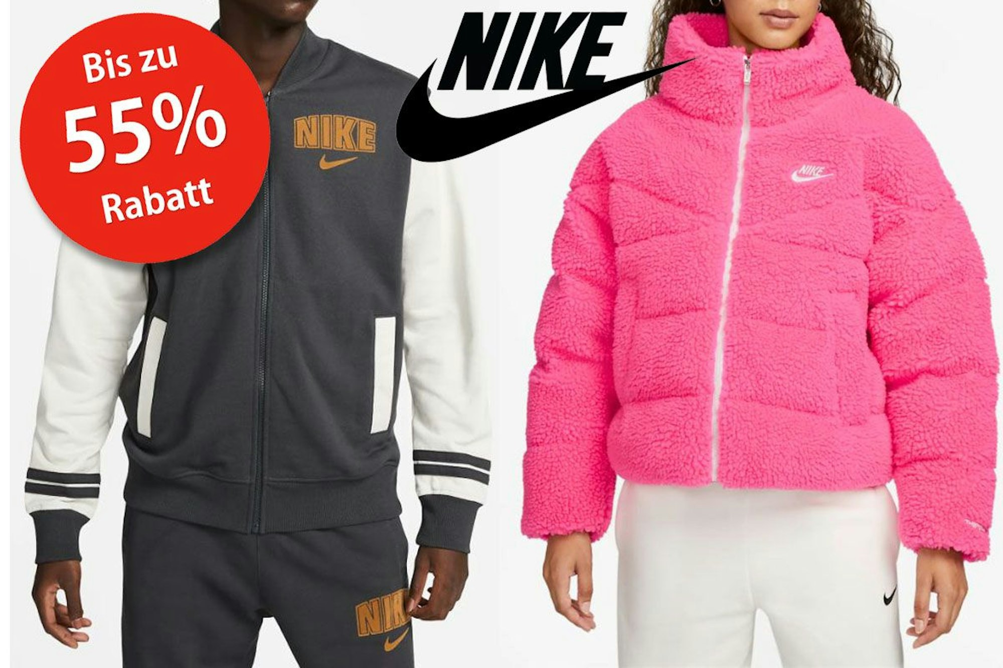 Nike Jacken für Damen und Herren in Grau und Pink.