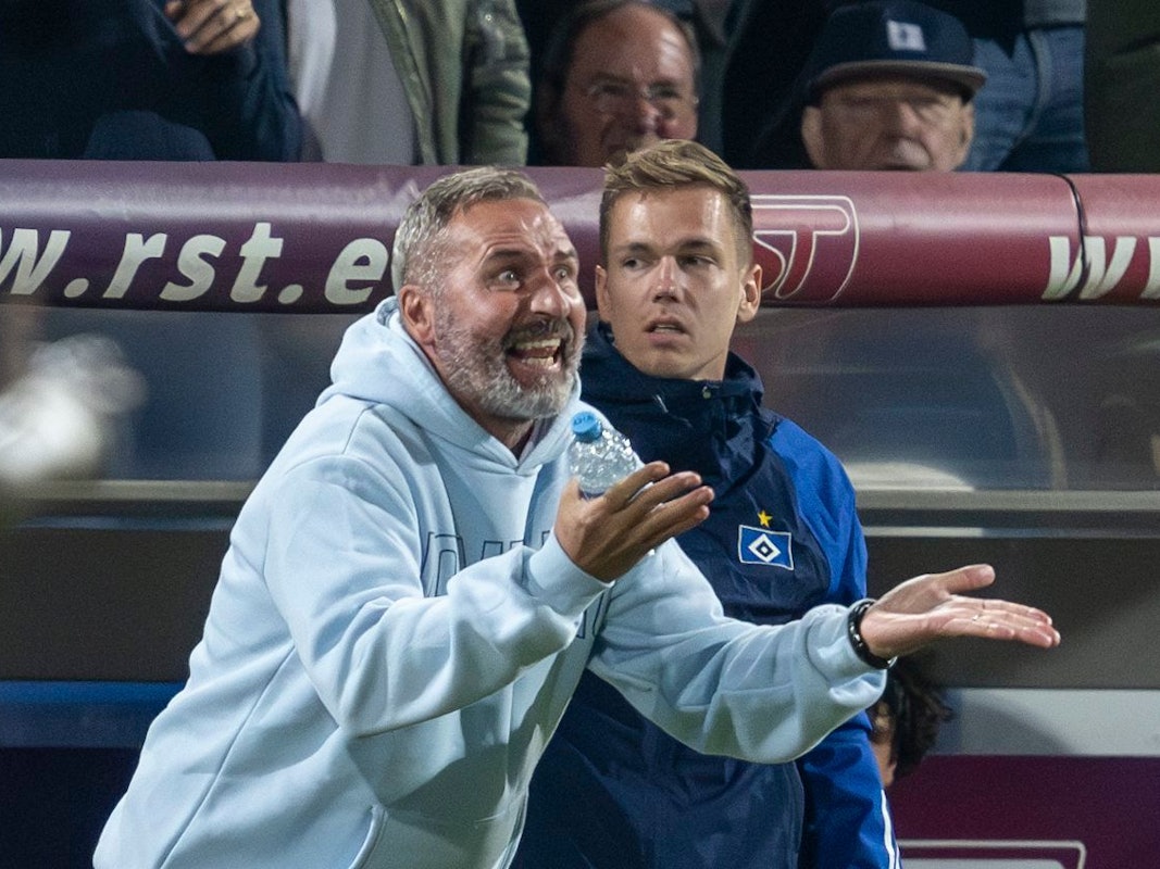 HSV-Trainer Tim Walter tobt an der Seitenlinie.