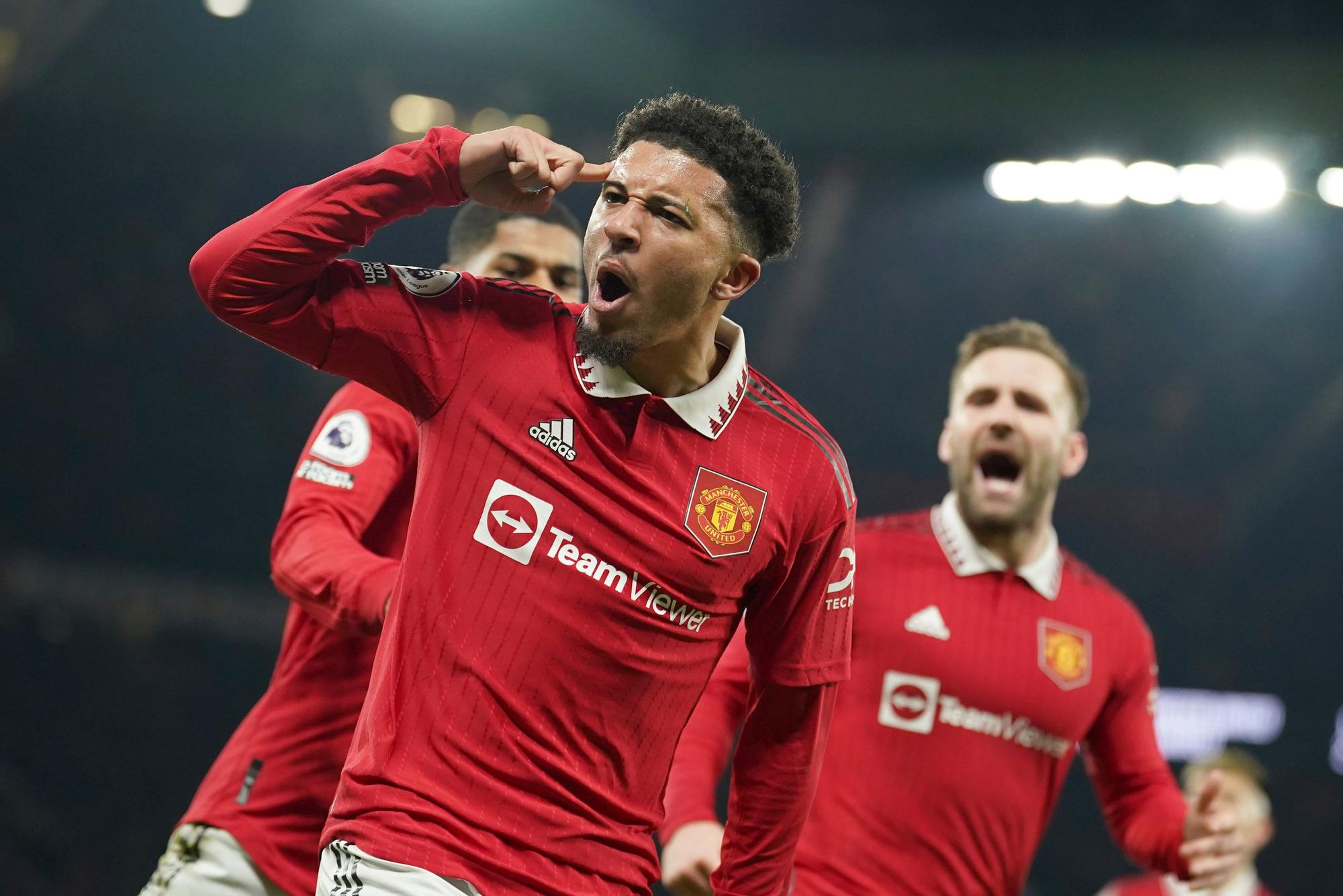Jadon Sancho von Manchester United jubelt nach dem zweiten Tor seiner Mannschaft.