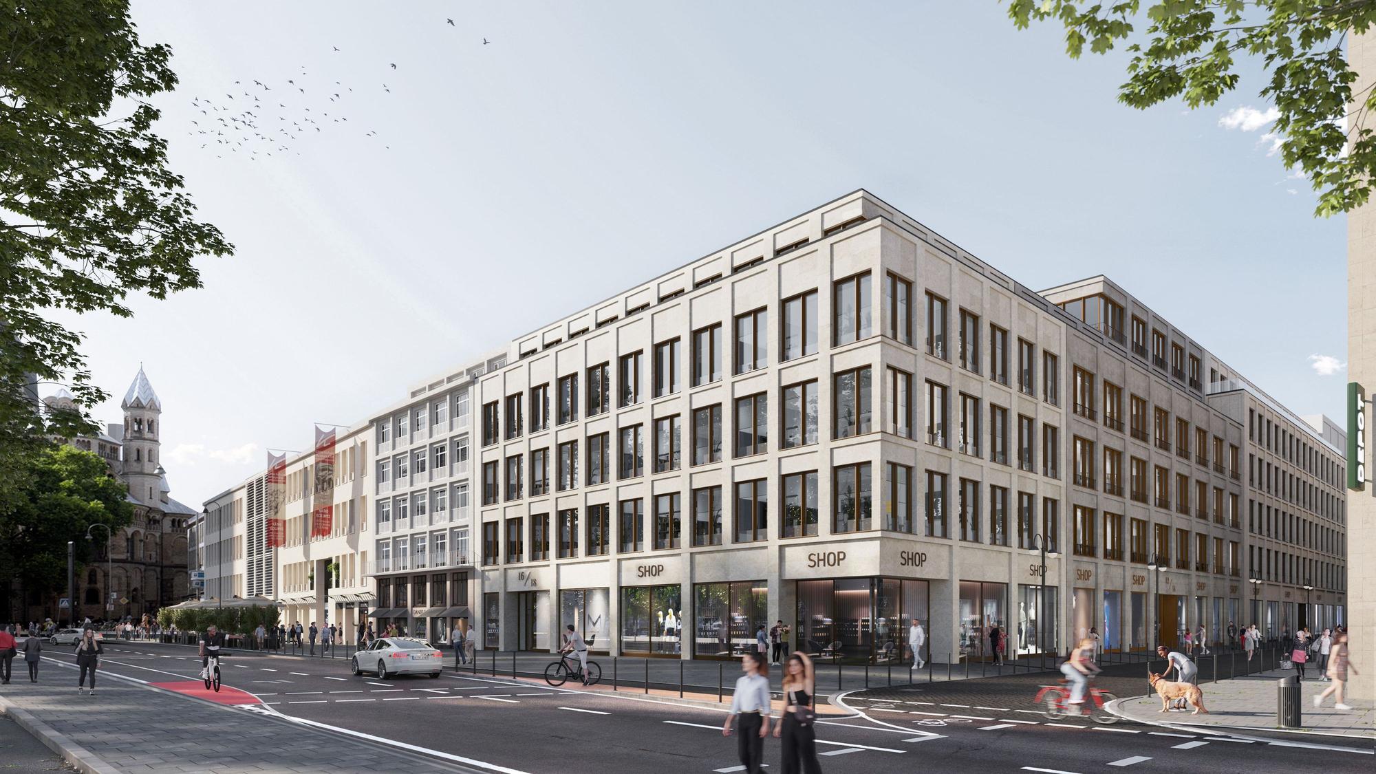 Eine Visualisierung eines Gebäudes, das am Neumarkt in Köln entstehen soll.
