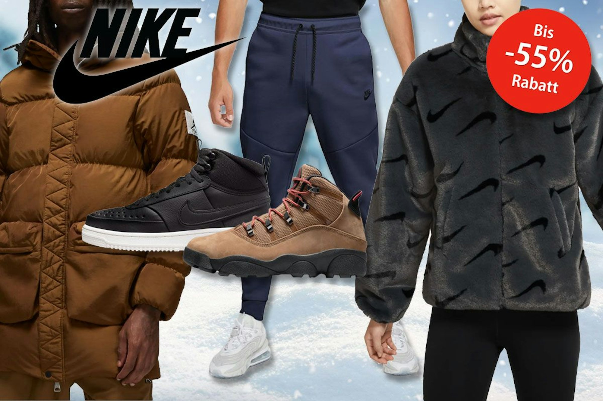 Nike Winterbekleidung für Herren und Damen mit Nike Logo im Bild.