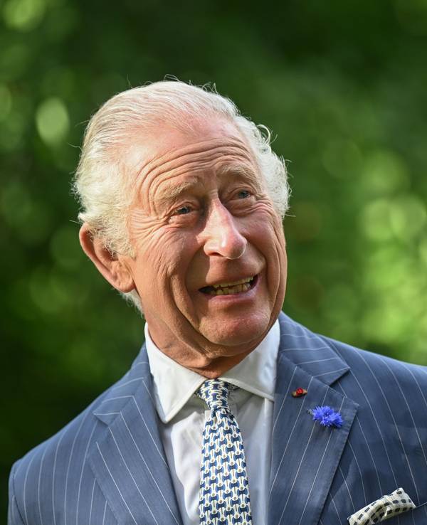 König Charles trägt einen Anzug und lächelt.